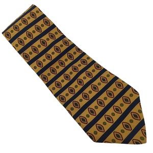 Tommy Hilfiger Mens Tie Italian Silk Yellow Blue Geometric Design Made in USA